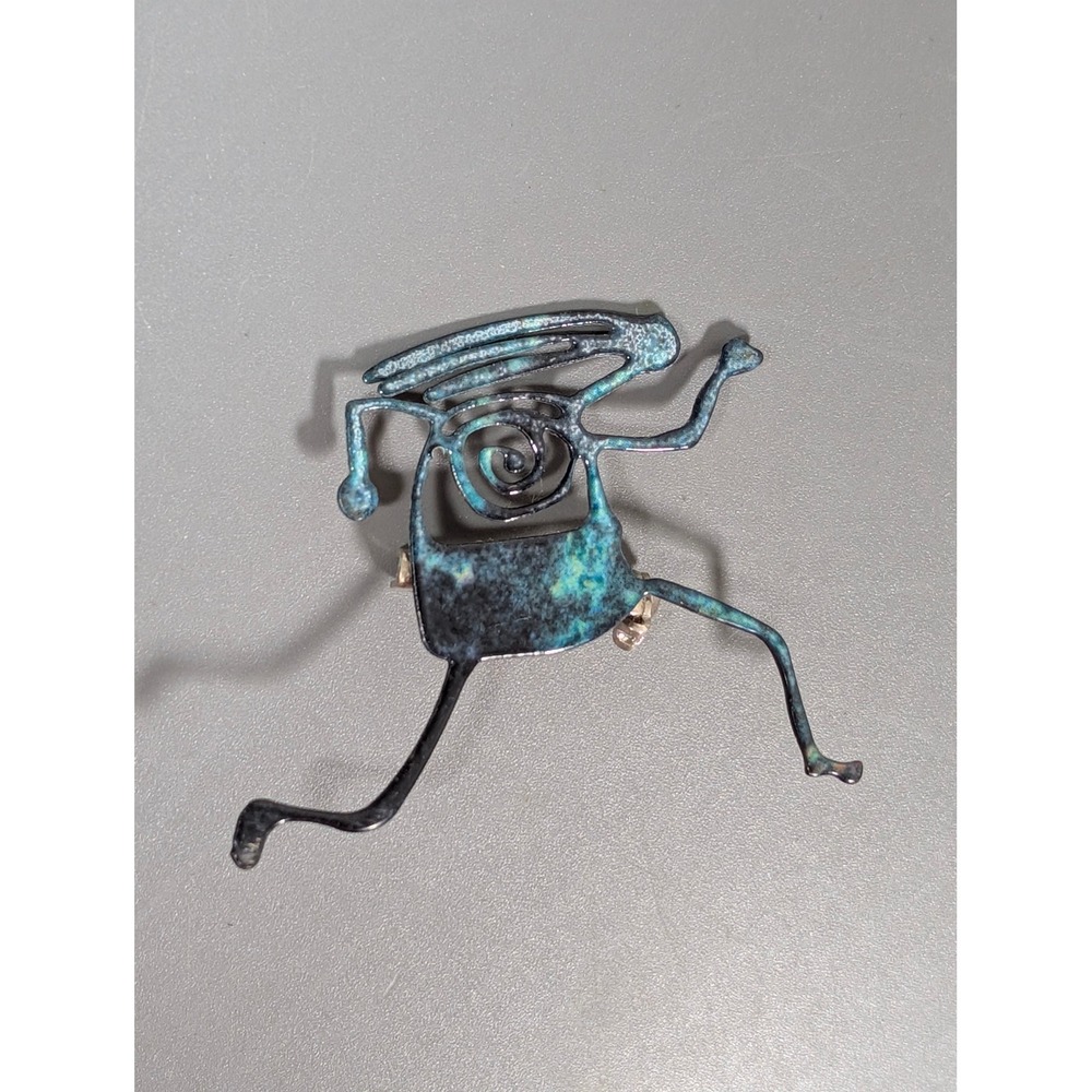 Vintage Abstract Running Figure Brooch Colorful Enamel Metal Art Pin